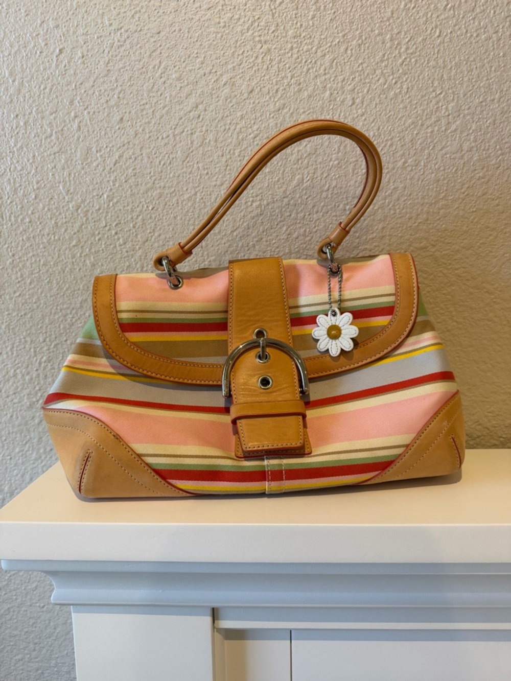 Coach Striped Pink and Tan Shoulder Bag